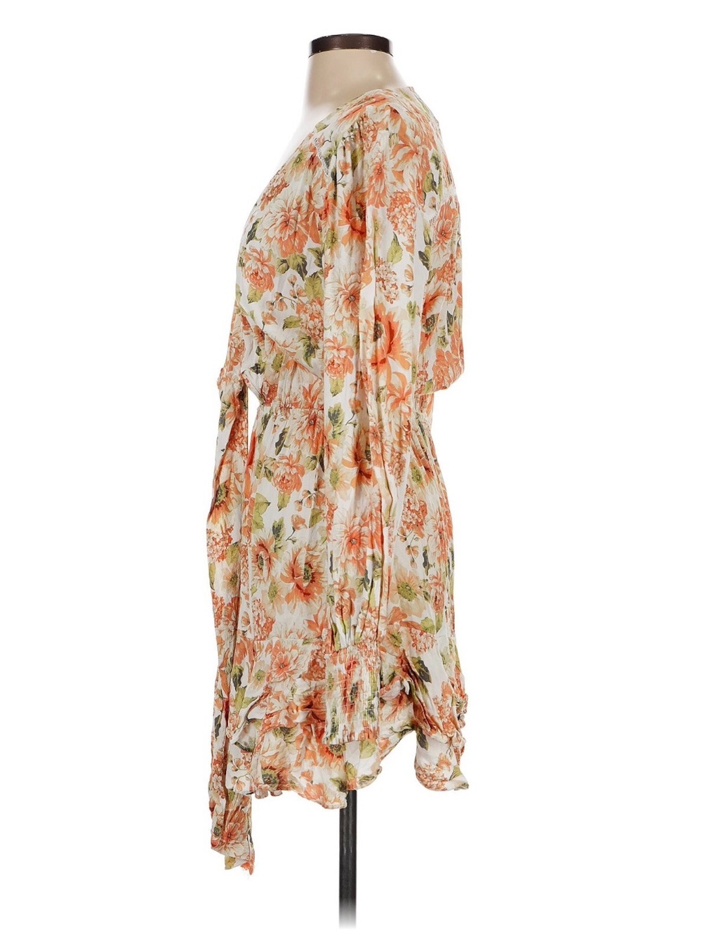 Anthropologie Kivari Everly Peach Floral Tie-Front Mini Dress 4 - Picture 9 of 11